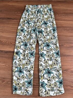 Beach Riot Womens The Blue Lagoon Drawstring Wide Leg Beach Pants Small Floral